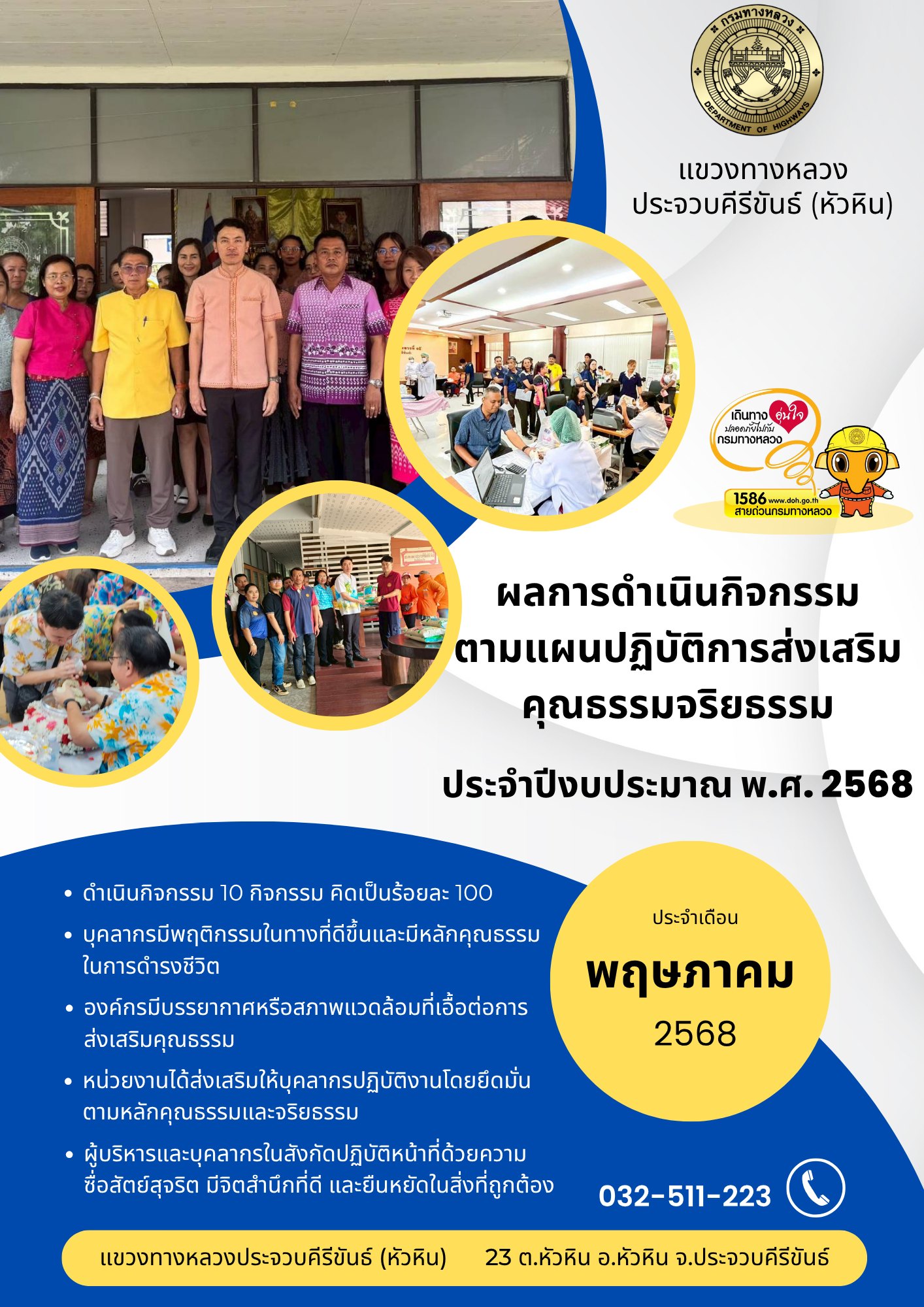 รายงานผลการดำเนินกิจกรรม ตามแผนปฏิบัติการส่งเสริมคุณธรรมจริยธรรม ประจำปีงบประมาณ พ.ศ.2568